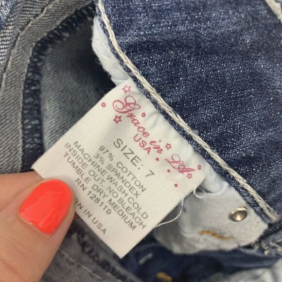 Grace In LA Rhinestone Bootcut Blue Jeans Size 7 - Picture 7 of 7